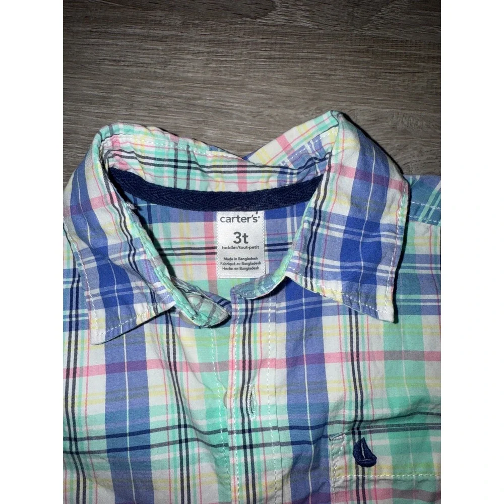 Carter's Old Navy Kids Plaid‎ Button Down Shirt Khaki Pants Set Toddler 3T boy